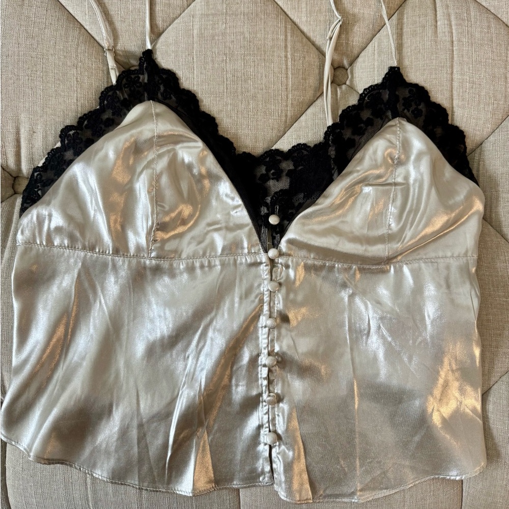 Urban Outfitters Metallic/Champagne Camisole with Black Lace